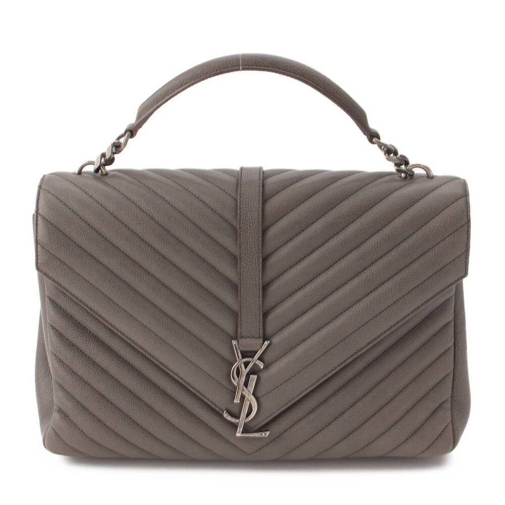 Saint Laurent Monogram Logo Leather Chain Shoulder Bag Gray